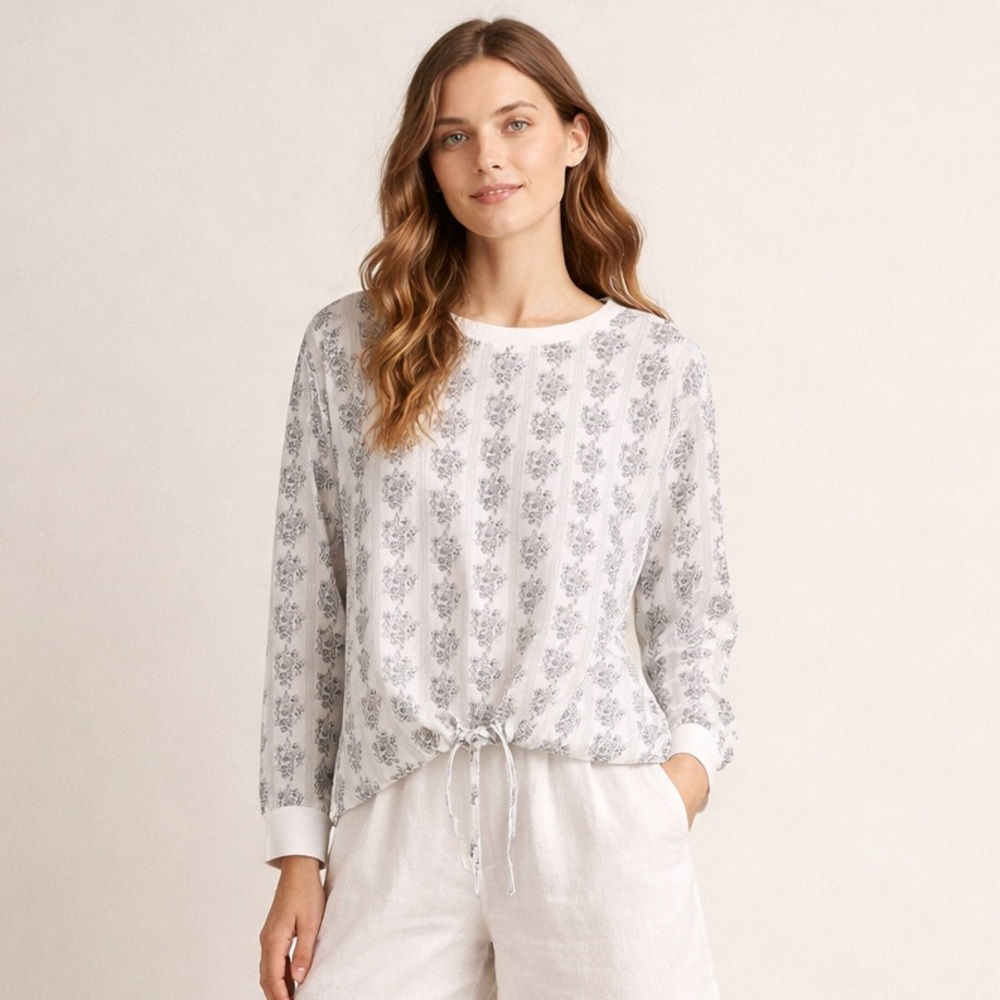 Linen Tales for Linen The Label Floral Tie-Hem Long Sleeve‎ Top Size S/M